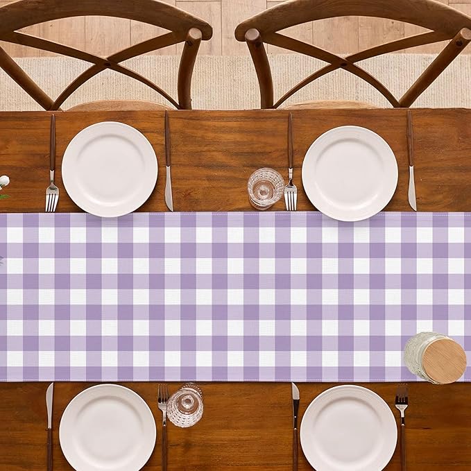 Light Purple Gingham Table Runner Purple Checkered Plaid Birthday Party Decorations Wedding Baby Shower BBQ Picnic Home Kitchen Table Decor (Purple, 13" x 72")