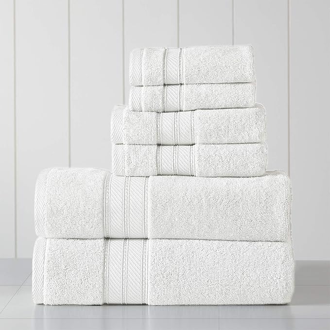 Modern Threads - Spun Loft 6-Piece 100% Combed Cotton Towel Set - Bath Towels, Hand Towels, & Washcloths - Super Absorbent & Quick Dry - 600 GSM - Soft & Plush, White