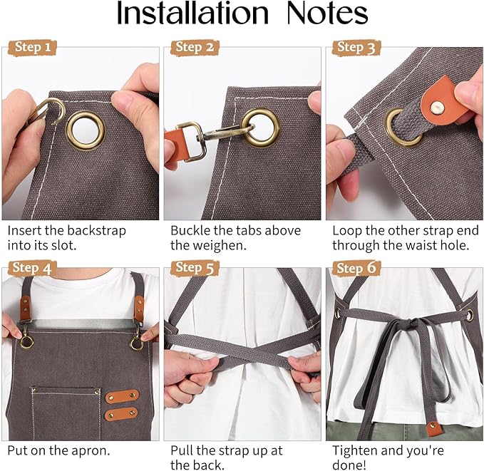 Work Aprons for Men Women with 9 Pockets Chef Apron 14oz Cotton Canvas Cross Back Aprons Heavy Duty Apron Gray Tool Apron for Woodworkers Kitchen Cooking Apron Waterproof Apron Size M to XXL