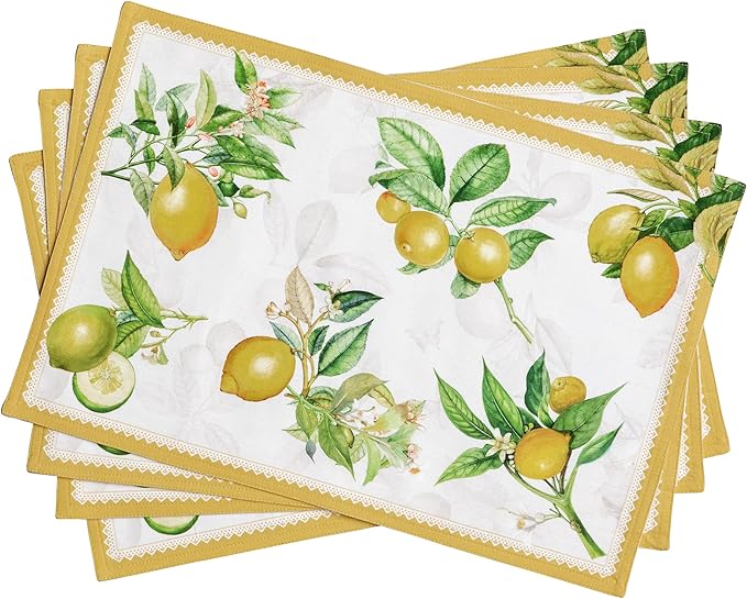 Maison d' Hermine Placemats Set of 4 100% Cotton Washable Cloth Place Mats Reusable Table Mats for Kitchen Dining Party Wedding Gifts for Mothers Day Spring/Summer (Limoncello, 13" x 19")