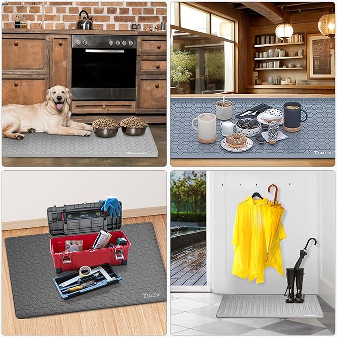 BALEINE 34''×22'' Under Sink Mat, Waterproof Food Grade Silicone Undersink Mat, Cabinet Shelf Drip Tray, Under Sink Liner for Kitchen, Bathroom (Charcoal)