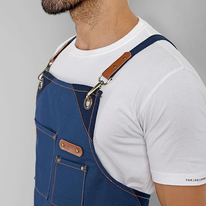 Chef Apron, Recycled Cotton Kitchen Apron with an Adjustable Neck with Long Ties, for cooking, baking