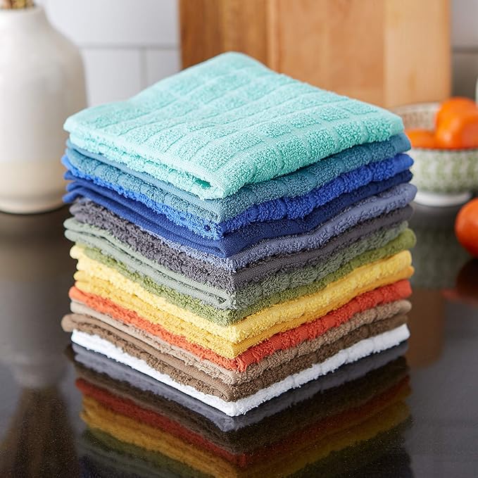DII Basic Terry Collection Solid Windowpane Dishcloth Set, 12x12, Brown, 6 Piece