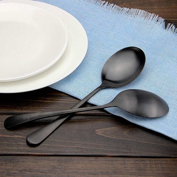 Serving Spoons, Matte Black X-Large Spoons, 6 Pieces 9.8 Inches Serving Tablespoons, AOOSY Stainless Steel Solid Buffet Banquet Flatware Kitchen Basics Serving Spoon Big Ladle Spoon