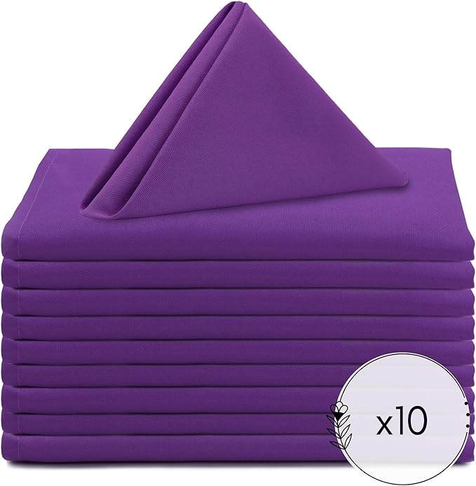 Your Chair Covers Cloth Polyester Napkins, 20 x 20 Inch, Washable Dinner Fabric Linen Napkins with Hemmed Edges for Restaurant, Wedding and Holiday Pack of 10 (Purple)
