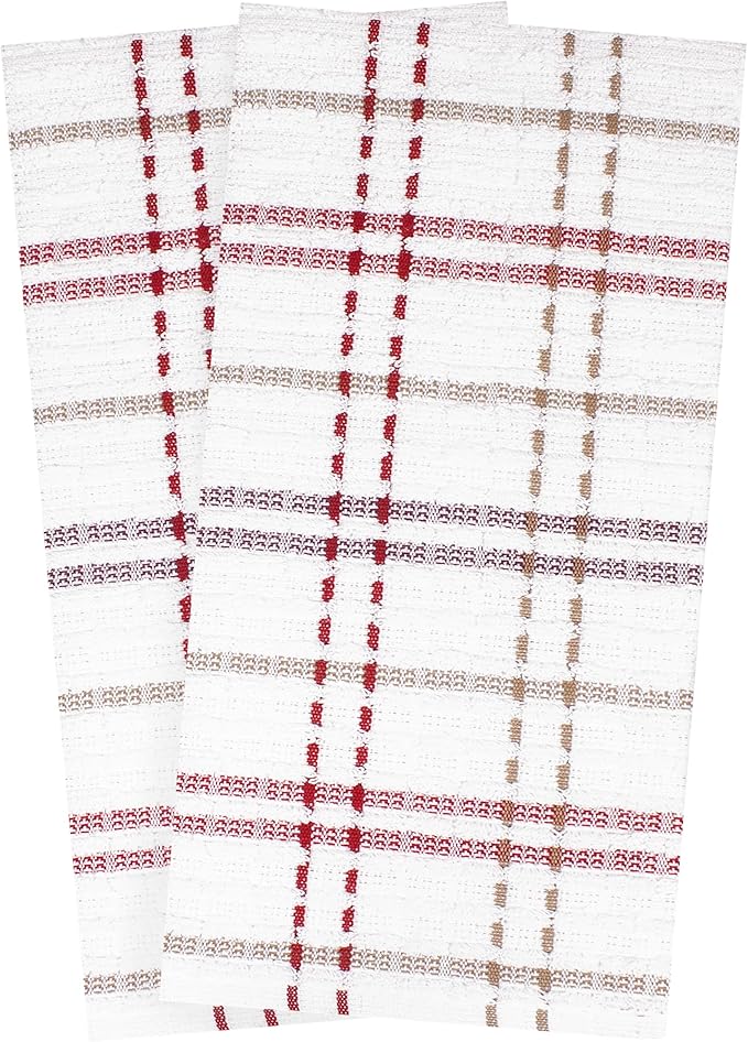 Ritz Royale Collection 100% Combed Terry Cotton, Highly Absorbent, Kitchen Towel Set, 13-3/4" x 12", 4-Pack, Solid & Checked, Mocha