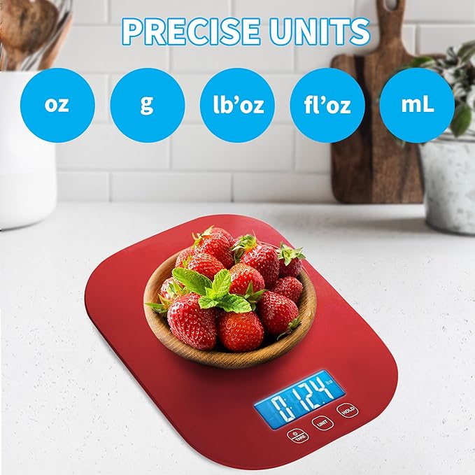 Smart Weigh Red Digital Kitchen Scale for Cooking, Weight Loss, Calorie Tracking, Baking, Food Portion Control, and Meal Prep - Accurate Measurements in Grams and Ounces