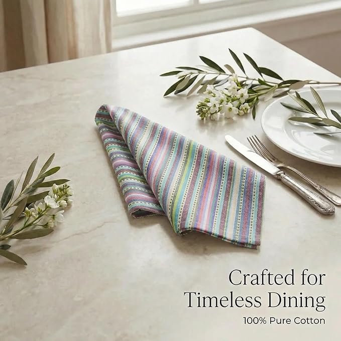 Urban Villa Cloth Napkins Set of 12 20x20 Inches 100% Cotton Napkins Cloth Washable Durable Reusable Absorbent Table Dinner Napkins Cloth for Hotel Lunch Restaurant Weddings Parties – Blue Stripes