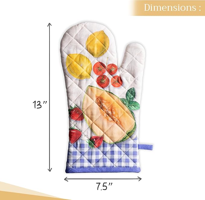 Maison d'Hermine Oven Gloves 100% Cotton Oven Mitt 7" x 13" with Loop Heat Resistant BBQ Cooking Gloves Baking Grilling Gifts for Mothers Day Spring/Summer (Pack of 1, Gourmand)