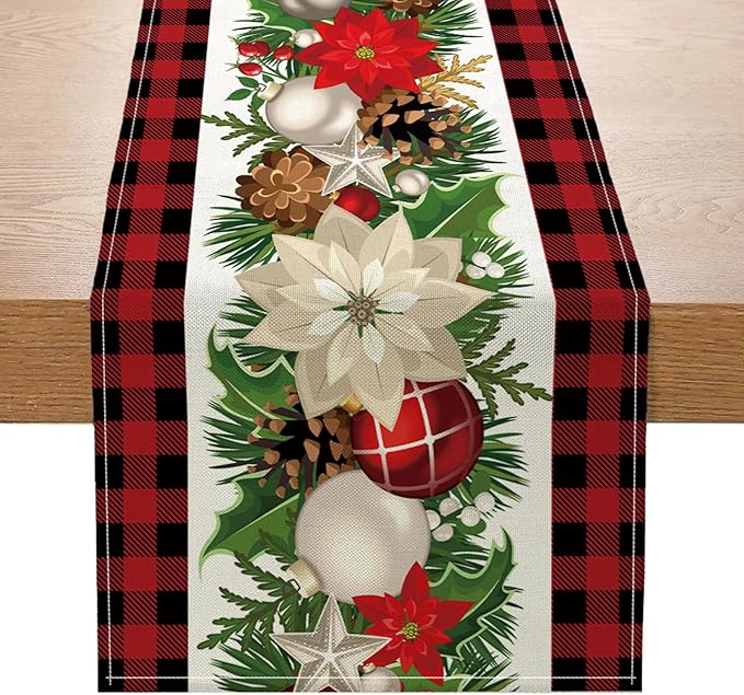 Christmas Decorations - Red and Black Buffalo Check Christmas Table Runner,Winter Holiday Kitchen Dining Table Decoration for Home Party Decor 13 x 72 Inch