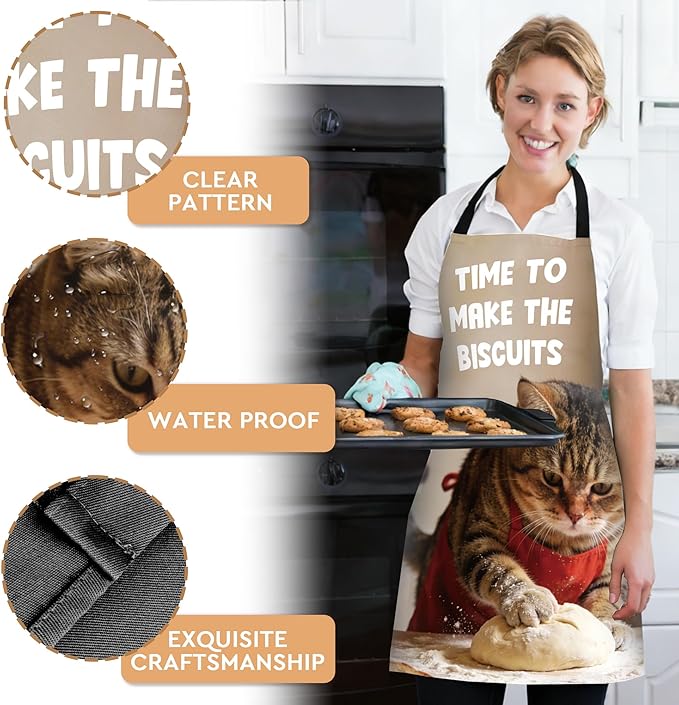 Funny Aprons for Women, Cat Mom Gifts, Made from Scratch Aprons for Women with Pockets