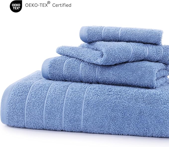 Casa Platino Cotton Bath Towel 18 Piece Set - Super Soft, Quick Dry & Absorbent - 6 Bath, 6 Washcloths, 6 Hand Towels for Bathroom - Hotel Quality & Suitable for Family - Cerulean Blue
