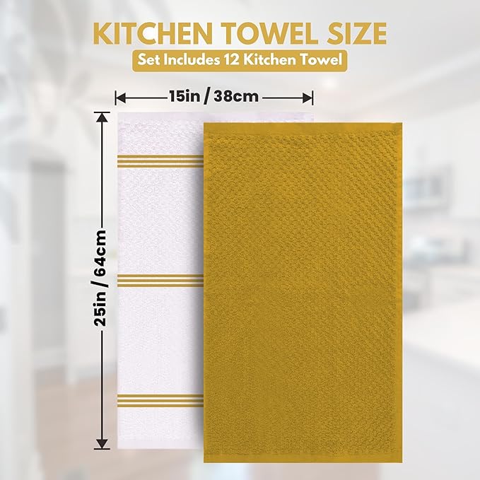 Infinitee Xclusives Premium Kitchen Towels - [Pack of 24] 100% Cotton Kitchen Hand Towels (15 x 25 Inches) - Dish Towels for Kitchen |Radiant Yellow|
