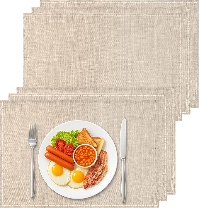 Bloss Beige Placemats Set of 6-12x18 Inch Table Mats Washable Heat-Resistant Place Mats for Dining Table, Easy to Clean Seasonal Place Mats for Holiday Party Kitchen Dining Table Decoration
