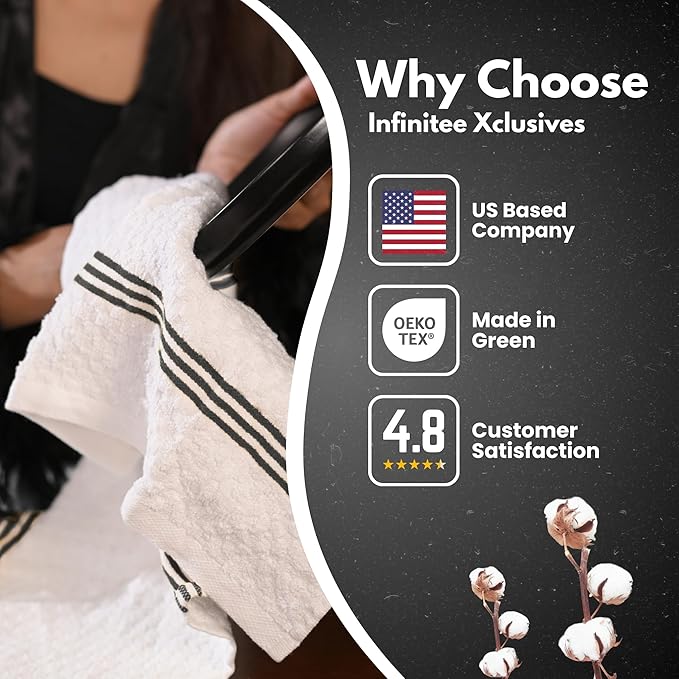 Infinitee Xclusives Premium Kitchen Towels – Pack of 3, 100% Cotton |15 x 25| Inches Absorbent Dish Towels - Terry Kitchen Dishcloth Towels - Black Dish Cloth for Household Cleaning