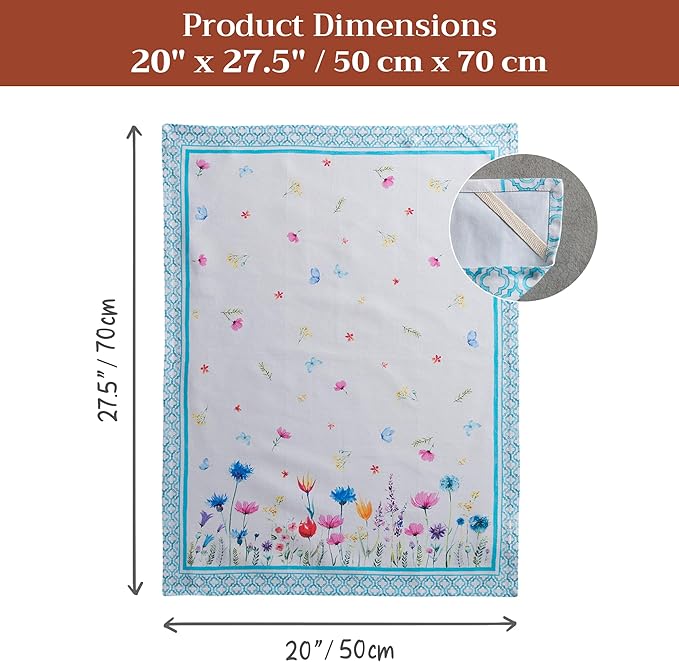 Maison d' Hermine Kitchen Towels Set of 3 100% Cotton 27.50" x 20" Reusable Cloth Tea Dish Towels Absorbent with Hanging Loop for Kitchen Gifts for Mothers Day Spring/Summer (Flower in The Field)
