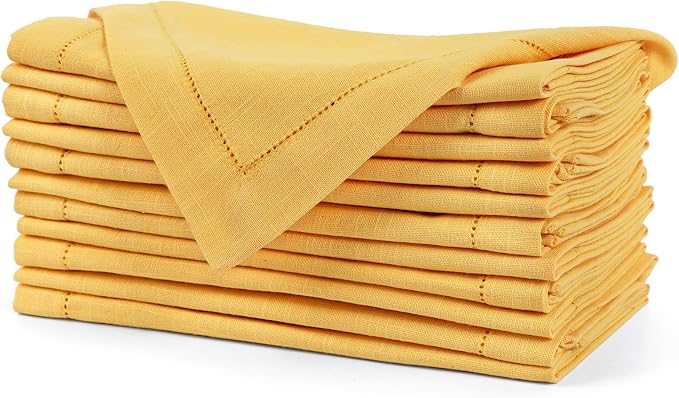 FINGERCRAFT Cloth Napkins, Hemstitched Napkins Cloth, 20 x 20 Inch Generous Picot Hem and Mitered Corner, Everyday Use Premium Quality Perfect for Parties Dinners Weddings Cocktail Set of 6 Daffodil