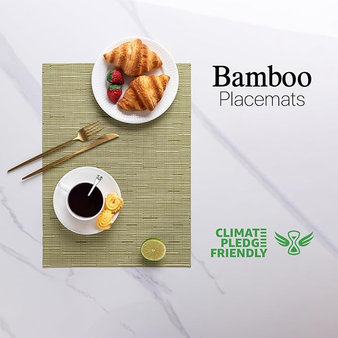 LEXMORE Placemats Set of 8 Vinyl/Plastic Woven Place Mats for Kitchen Table Indoor/Outdoor Washable Placemat Wipeable Dining Table Mats(Pea Green)