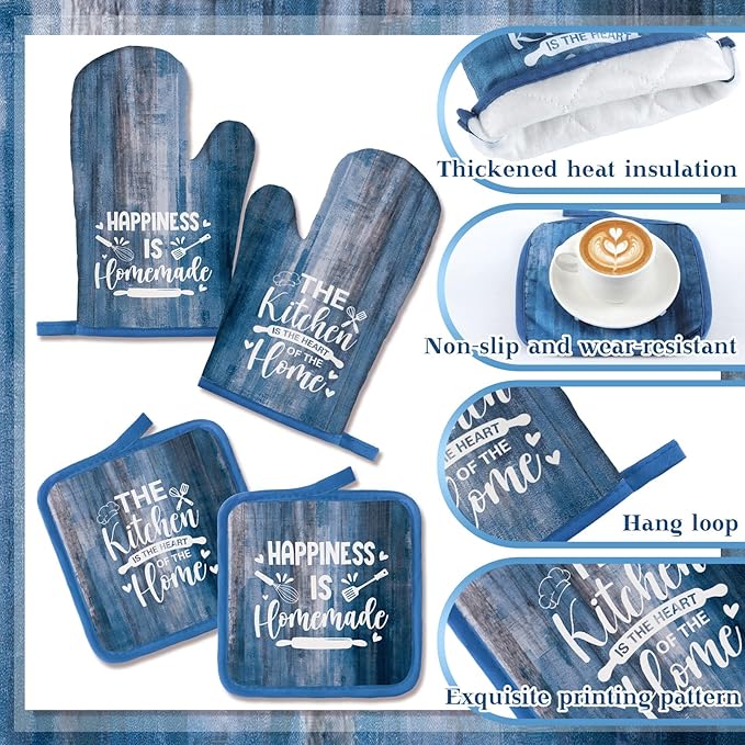 Leinuosen 8 Pcs Kitchen Towels and Oven Mitts Sets Pot Holders Dishcloths Set Kitchen Decorative Accessories Absorbent Potholders Heat Resistant for Chef Baking Cooking