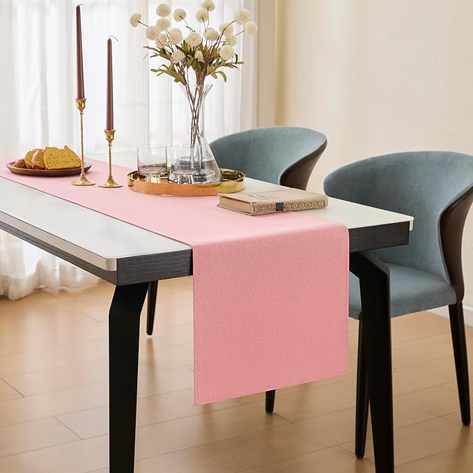 YATOJUZI Pink Table Runner Valentines Day Seasonal Summer Kitchen Dining Coffee Table Decoration 55 Inches Long Waterproof Farmhouse Rustic Table Runner Pink Home Wedding Party Decor 16x55Inch