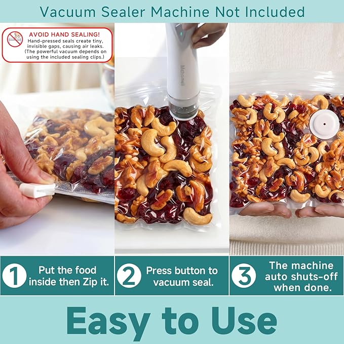 Reusable Vacuum Sealer Bags for Food – 30 BPA-Free Medium (11in × 10.2in) Food Storage Bags, Freezer Microwave Safe– Odor Resistant, Leak-Proof – Compatible with Handheld Vacuum Sealers | BPA Free Material
