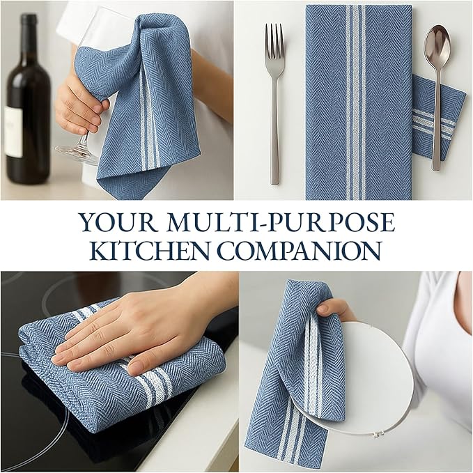 LANE LINEN Kitchen Towels Set - 100% Pure Cotton Dish Towels for Kitchen, Super Absorbent Kitchen Hand Towel, Tea Towels, Soft & Durable Dish Cloths, Pack of 6 – 14”x25”, Indigo