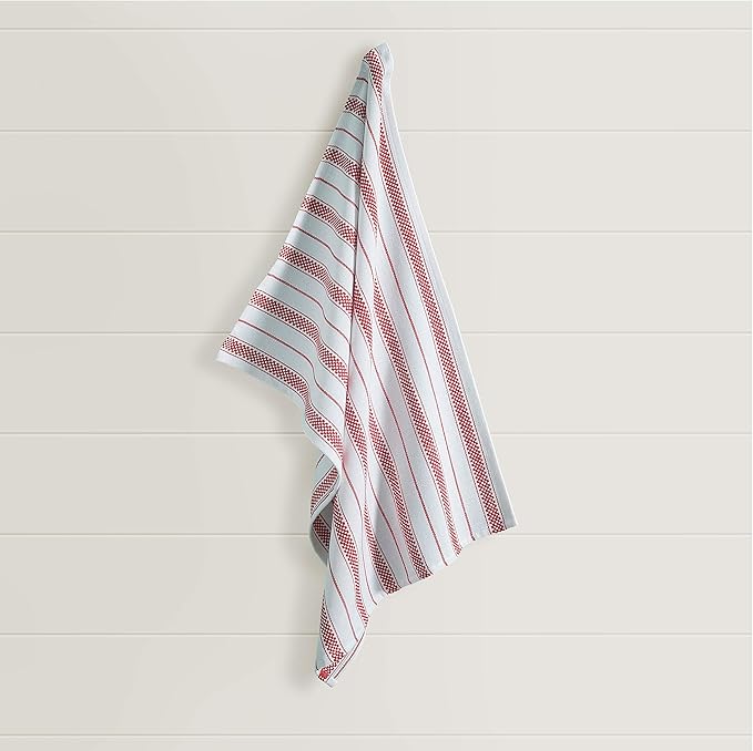 Kitchen Towels Set – Pack of 6 (20’’ x 30’’) Extra Large Premium Cotton Dish Towels for Kitchen – Chain Stripe Towels – Absorbent – 100% Cotton – with Hanging Loop – Red