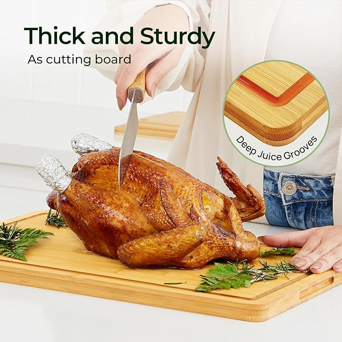 Keechee Kitchen Essentials Natural Bamboo Cutting Board XL With Durable, Knife-Friendly Surface & Deep Juice Groove – Perfect For BBQ(Pre Oiled, Natural)