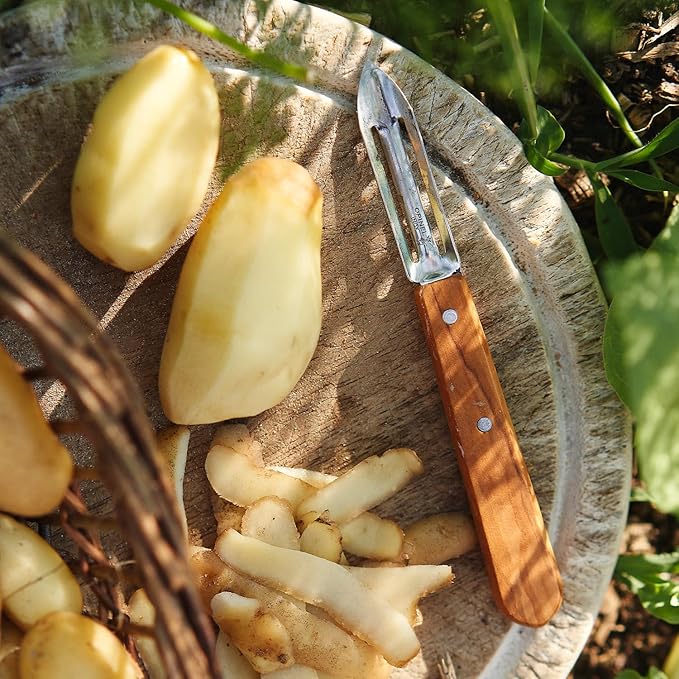 OPINEL Essential No.115 Peeler, Hornbeam Wood Handles, Made in France (Dark Green)