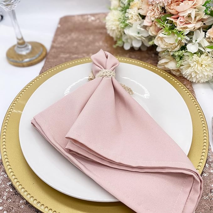 Your Chair Covers - 10 Pack 20 Inch Blush Cloth Polyester Napkins – Washable Dinner Fabric Napkins with Hemmed Edges for Weddings, Restaurants & Special Events