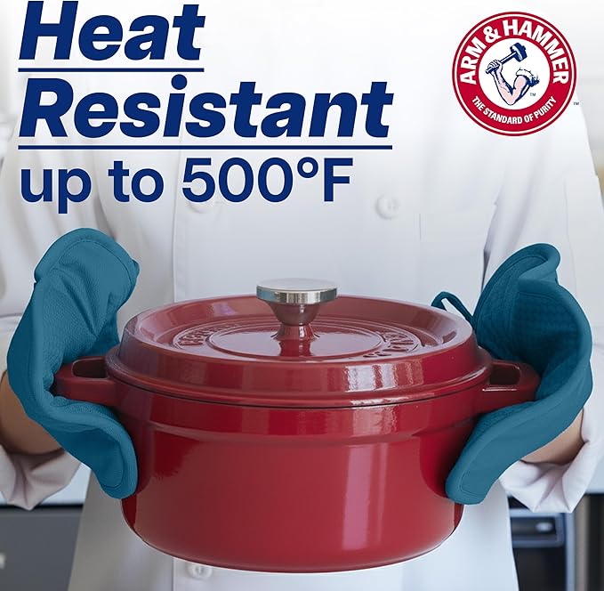 Arm & Hammer Quilted Pot Holders, Heat Resistant, Non-Slip Silicone Grip, 2 Pack, Navy