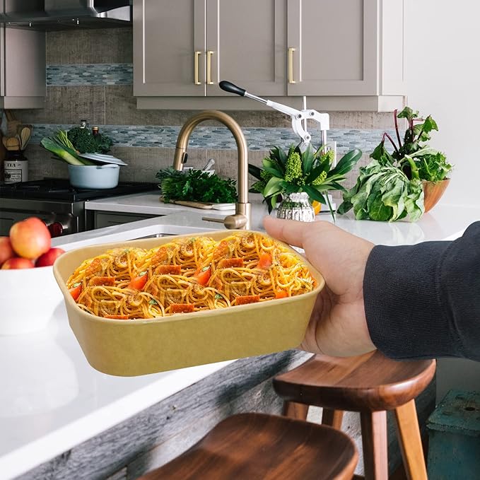 17oz Disposable Meal Prep Food Container Box with Lids, 50 Sets Kraft Paper Bowls Compostable for Soup Noodles Acai Microwave Safe, Leak-Proof Salad Bowl for Lunch Party Home School Take Out