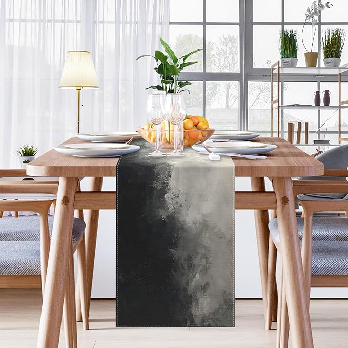 Emvency Modern Table Runner, Black and White Abstract Oil Painting for Kitchen Coffee Table Family Dinners Holiday Parties Wedding Events Decor(13x72 inch)