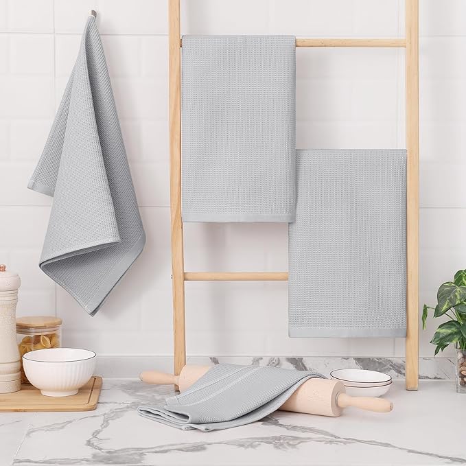 Homaxy 100% Cotton Waffle Weave Kitchen Towels - 4 Pack Soft and Absorbent Dish Towels - 16 x 26 Inches Quick Dry Hand Towels - Beige/Dark Grey/Brown/Light Grey