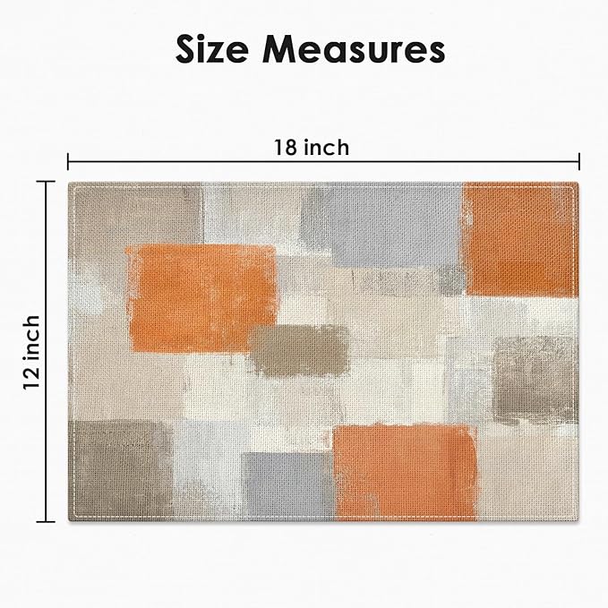 Emvency Farmhouse Placemats Set of 6, Modern Geometric Orange Neutral 12x18 Inch Linen Rectangular Place Abstract BeigeTable Mats for Indoors & Outdoor Home Party Kitchen Dining Decoration