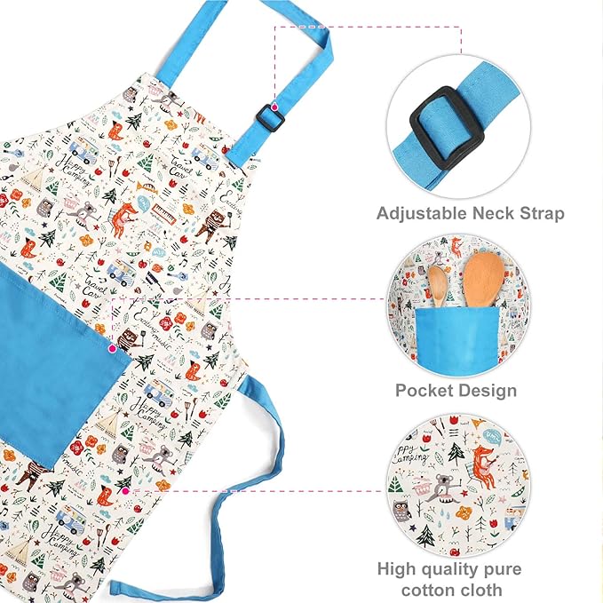 Jennice House Kids Apron and Chef Hat Set, Cute Children Baking Aprons for Cooking Baby Baking Aprons