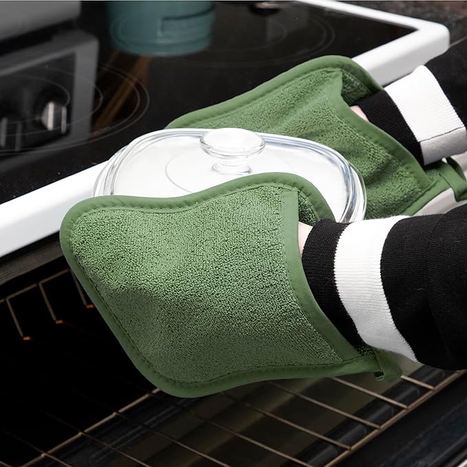 RITZ Terry Pocket Mitt & Hot Pad: Unparalleled Heat Resistant, Durable 100% Cotton – Ergonomically Designed for Optimal Grip – Easy-Care Machine Washable – 4-Pack, Juniper