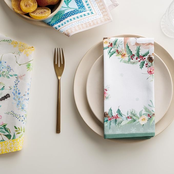 Maison d' Hermine Cloth Napkins Set of 4 100% Cotton Everyday Reusable Square Napkins Cloth Washable Dinner Party Wedding Restaurant Gifts for Mothers Day Spring/Summer (Xmas, 18" x 18")