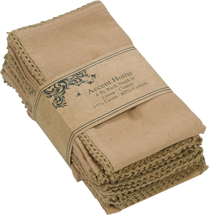 ACCENTHOME Brown Cloth Napkins Set of 6 18x18 inch Cotton Dinner Napkins - Washable Soft Premium Hotel Quality Reusable Napkins Perfect Table Napkins for Family Dinners, Weddings & Everyday Use