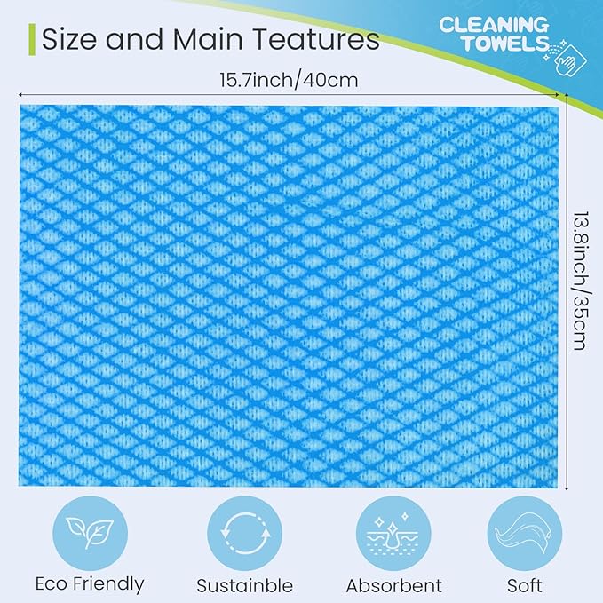 Tioncy 300 Pcs Disposable Dish Cloths for Kitchen Disposable Cleaning Cloth and Towels Handy Cleaning Wipes Disposable Rags for Kitchen and Office(Blue)