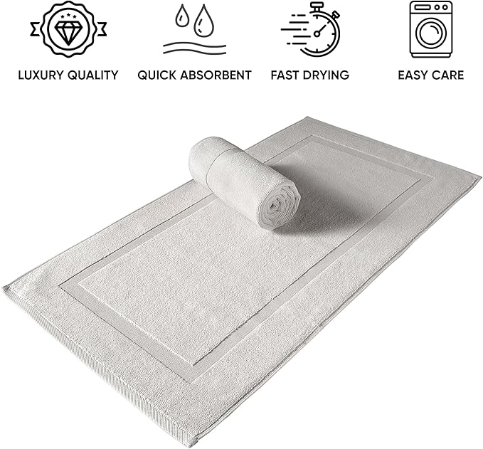 SALBAKOS 100% Turkish Cotton Bath Mat Towel Set of 2 Piece | 20x34 in Large Bath Mats | Luxury Hotel Quality, Thick, Absorbent, Quick Dry Bathmats for Bathroom & Toilet (Stone, 2 Bath Mats)