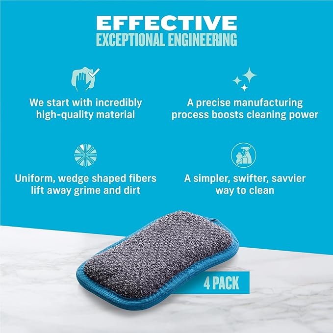 E-Cloth Washing Up Pad, Premium Microfiber Non-Scratch Kitchen Dish Scrubber Sponge, Ideal for Dish, Sink and Countertop Cleaning, 100 Wash Guarantee, Blue, 1 Pack