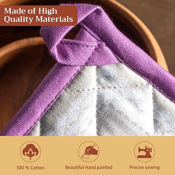 Maison d' Hermine 100% Cotton Oven Mitt & Pot Holder Set (7.5"x13" & 8"x8") Heat Resistant BBQ Cooking Gloves with Loop Baking Grilling Kitchen Gifts for Mothers Day Spring/Summer (Pivoine)