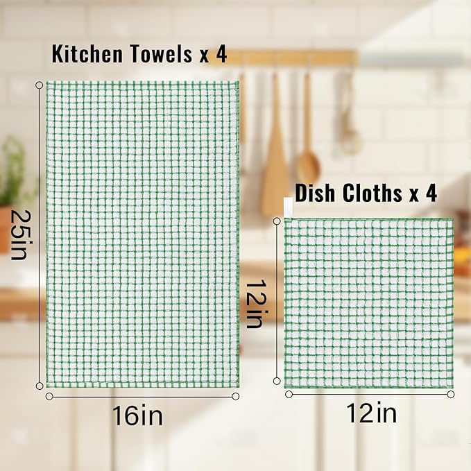 Homaxy Kitchen Towels and Dishcloths Set, 16 x 25 and 12 x 12 Inches, Set of 12 Cotton Terry Kitchen Dish Towels, Super Soft and Absorbent Dish Cloths, Red/Blue/Yellow/Green/Pink/Brown