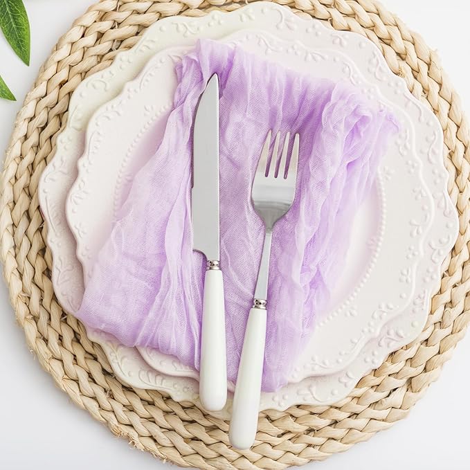 60 Pack Lilac Cloth Napkins 21x21 Inches Lilac Cheesecloth Napkins Set of 60 Washable Dinner Table Napkins for Wedding Bridal Baby Shower Rustic Boho Cotton Gauze Family Gathering Table Decor