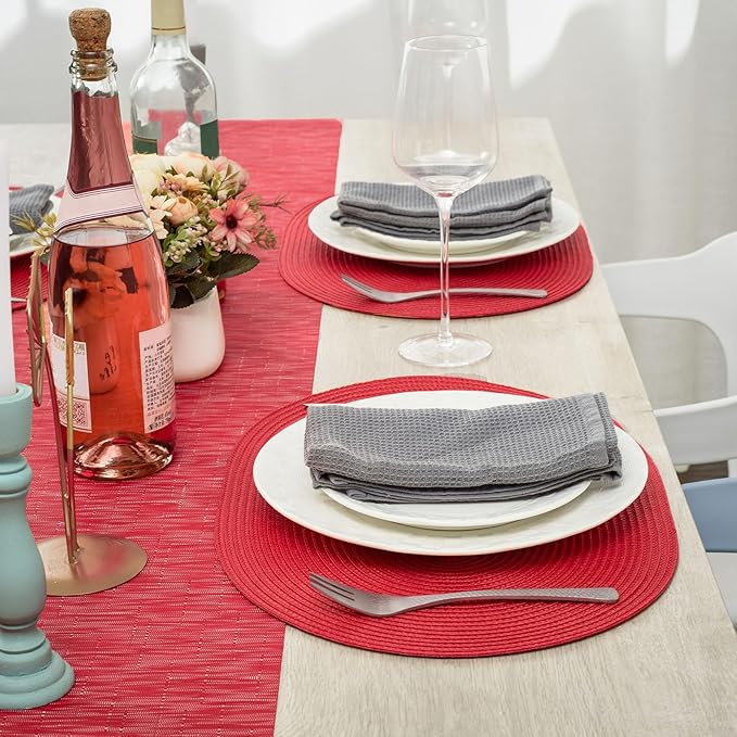 AHHFSMEI Placemats Set of 4 for Dining Table Washable Woven Non-Slip 18x12 inches Placemat Heat-Resistant Durable Table Mats for Dining Table Easy to Clean (Oval red, 4)