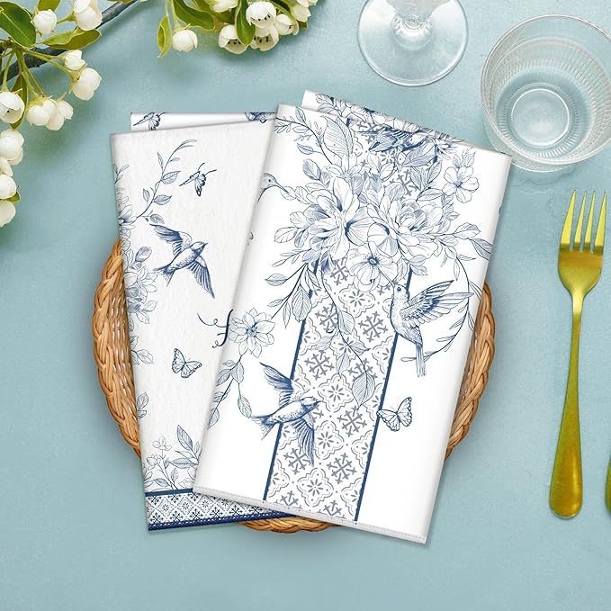 Vintage Bird Floral Microfiber Kitchen Towels, Soft Absorbent Hand Towel 15.7 × 23.6 inch, Thick Dish Cloth for Party Anniversary Holiday Decoration, Housewarming Gifts for Mom