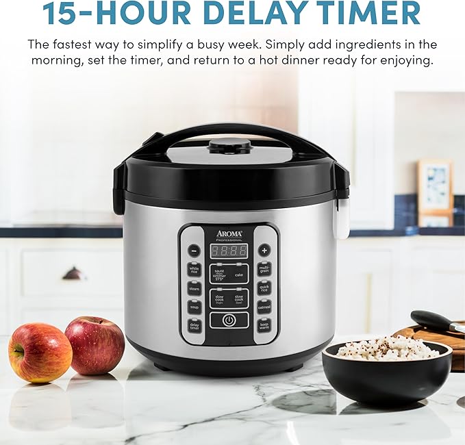 Aroma Housewares AROMA® Professional 20-Cup (Cooked) / 5Qt. Digital Rice Cooker, Steamer, and Slow Cooker Pot with 10 Smart Cooking Modes, Including Sauté-then-Simmer®