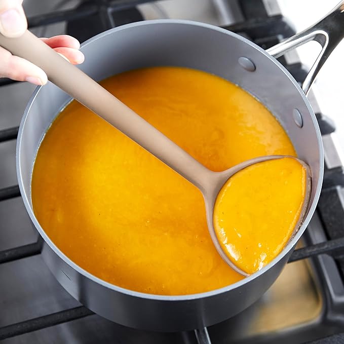 GreenPan Silicone Ladle, Soup Mixing Stirring Serving, Cooking Kitchen Utensil, Flexible Rubber Nonstick Cookware, Rigid Steel Core, Heat-Resistant, Anti-Slip Handle, BPA-Free, Dishwasher Safe, Taupe