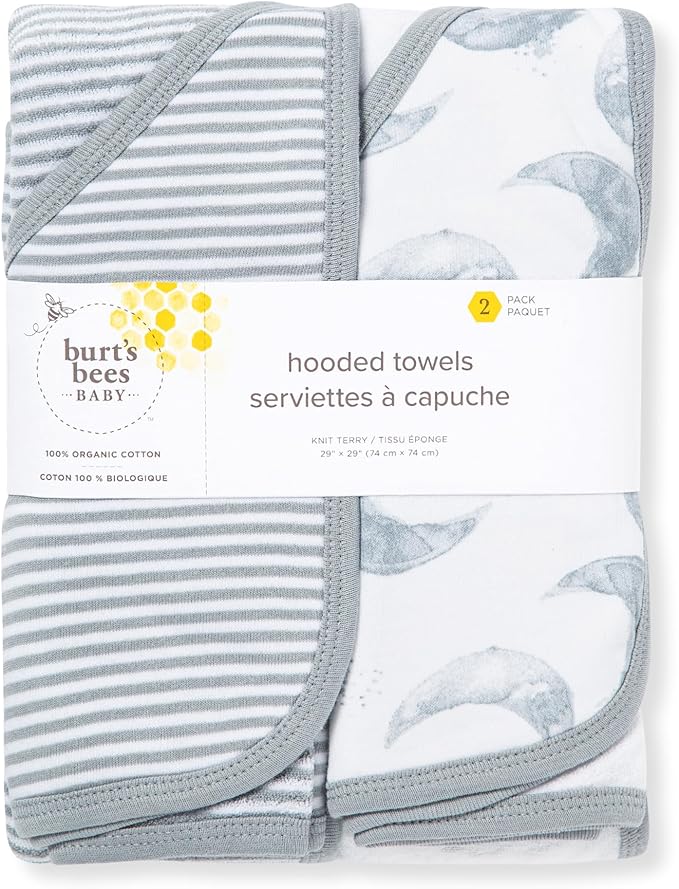 Hooded Towels, Absorbent Knit Terry, Super Soft Single Ply, 100% Organic Cotton